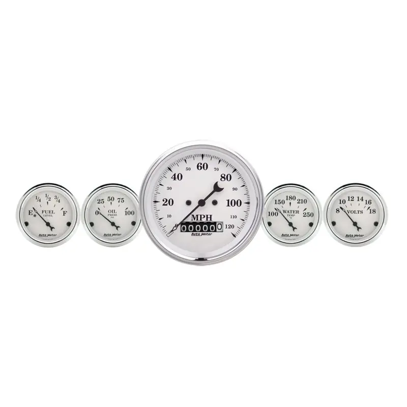 AutoMeter Gauge Kit 5 Pc. 3-3/8in. & 2-1/16in. Elec. Speedometer Old Tyme White (ATM1640)