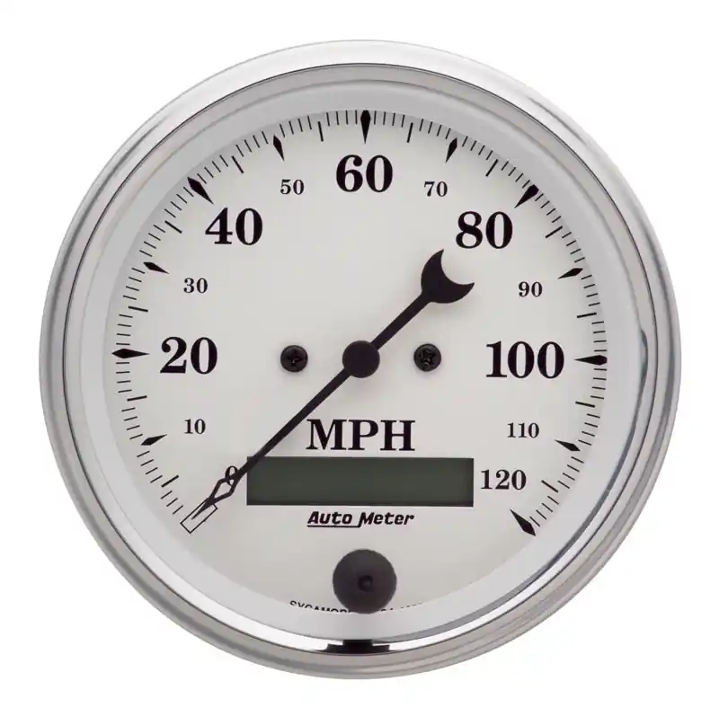AutoMeter Gauge Speedo. 3-3/8in. 120MPH Elec. Prog. W/ Lcd Odo Old Tyme White (ATM1680)