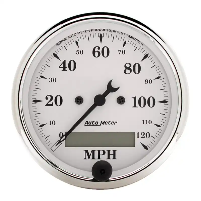 AutoMeter Gauge Speedo. 3-1/8in. 120MPH Elec. Prog. W/ Lcd Odo Old Tyme White (ATM1688)