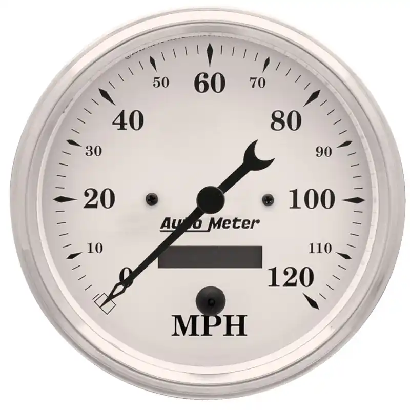 Autometer 5 inch 120mph Electric Programable w/ LCD ODO Old Tyme Speedometer - White (ATM1689)