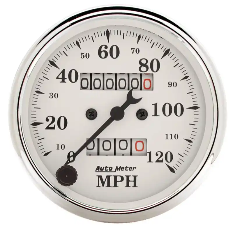 Auto Meter 3-1/8in 120MPH Mechanical Speedometer Old Tyme White Gauge (ATM1693)