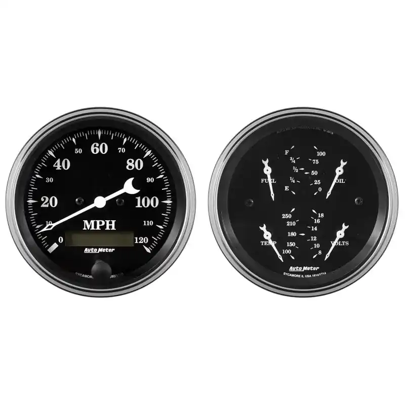 Auto Meter Gauge Kit 2 pc. Quad & Speedometer 3 3/8in Old Tyme Black (ATM1700)