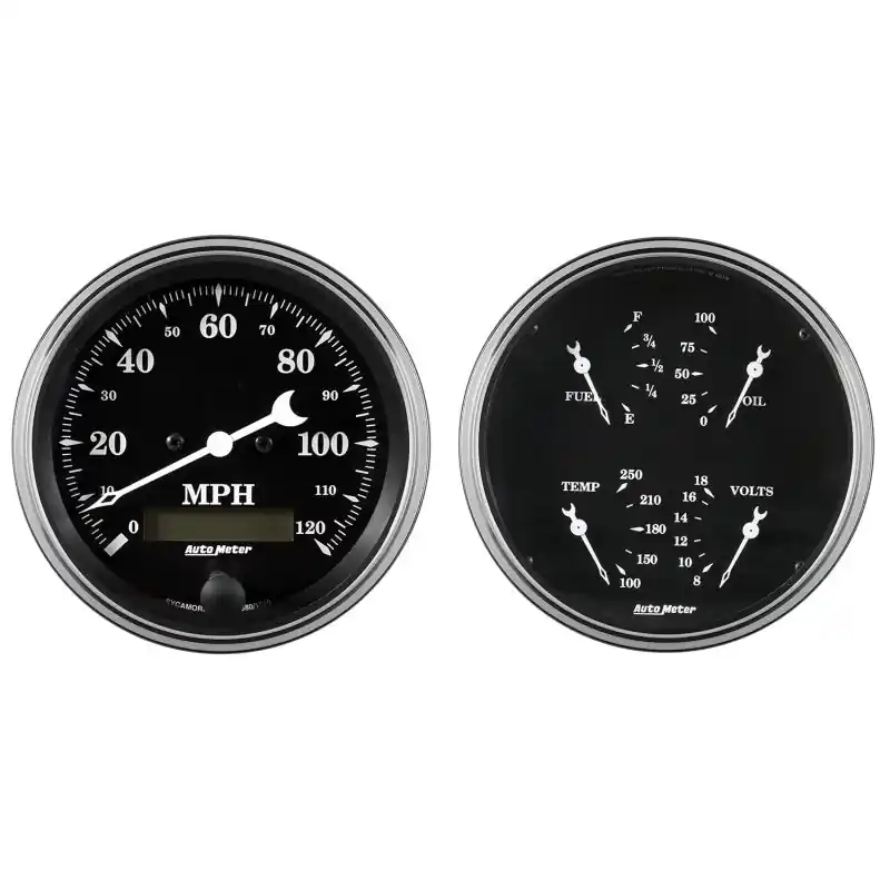 Auto Meter Gauge Kit 2 pc. Quad & Speedometer 5in Old Tyme Black (ATM1703)