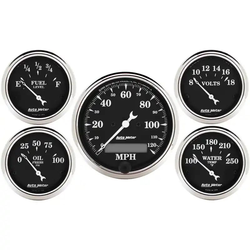 AutoMeter Gauge Kit 5 Pc. 3-1/8in. & 2-1/16in. Elec. Speedometer Old Tyme Black (ATM1709)
