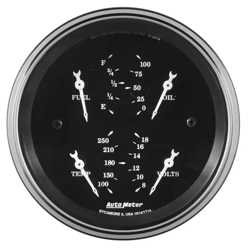 Auto Meter Gauge Dual Fuel & OILP 3 3/8in 240E-33F & 100psi Elec Old Tyme Blk (ATM1713)