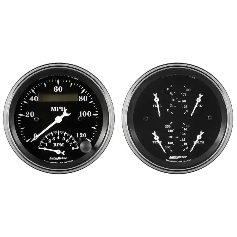 Auto Meter Gauge Kit 2 pc. Quad & Tach/Speedo 3 3/8in Old Tyme Black (ATM1720)