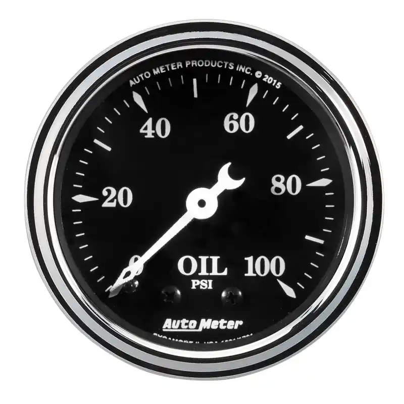 Auto Meter Gauge Oil Press 2 1/16in 100psi Mech Old Tyme Black (ATM1721)