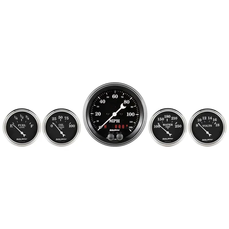 Auto Meter Gauge Kit 5 pc. 3 3/8in & 2 1/16in GPS Speedometer Old Tyme Black (ATM1750)