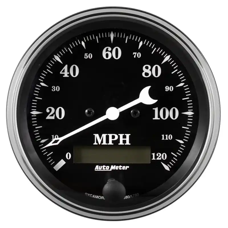 Auto Meter Gauge Speedo. 3 3/8in 120mph Elec. Prog. w/ LCD Odo Old Tyme Black (ATM1780)