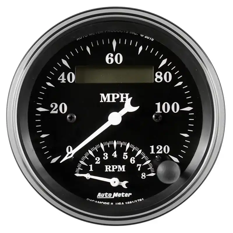 Auto Meter Gauge Tach/Speedo 3 3/8in 120mph & 8k RPM Elec. Program. Old Tyme Blk (ATM1781)
