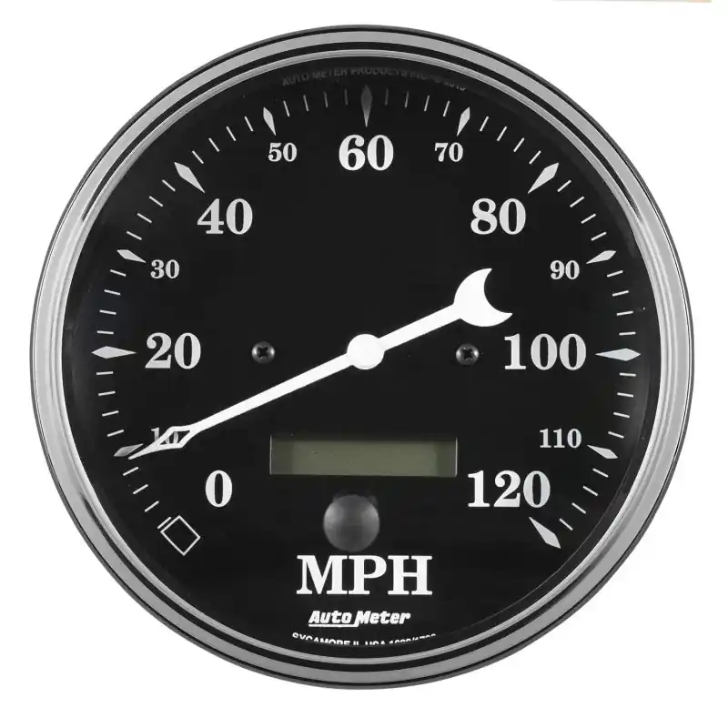 Auto Meter Gauge Speedo. 5in 120mph Elec. Prog. w/ LCD Odo Old Tyme Black (ATM1789)