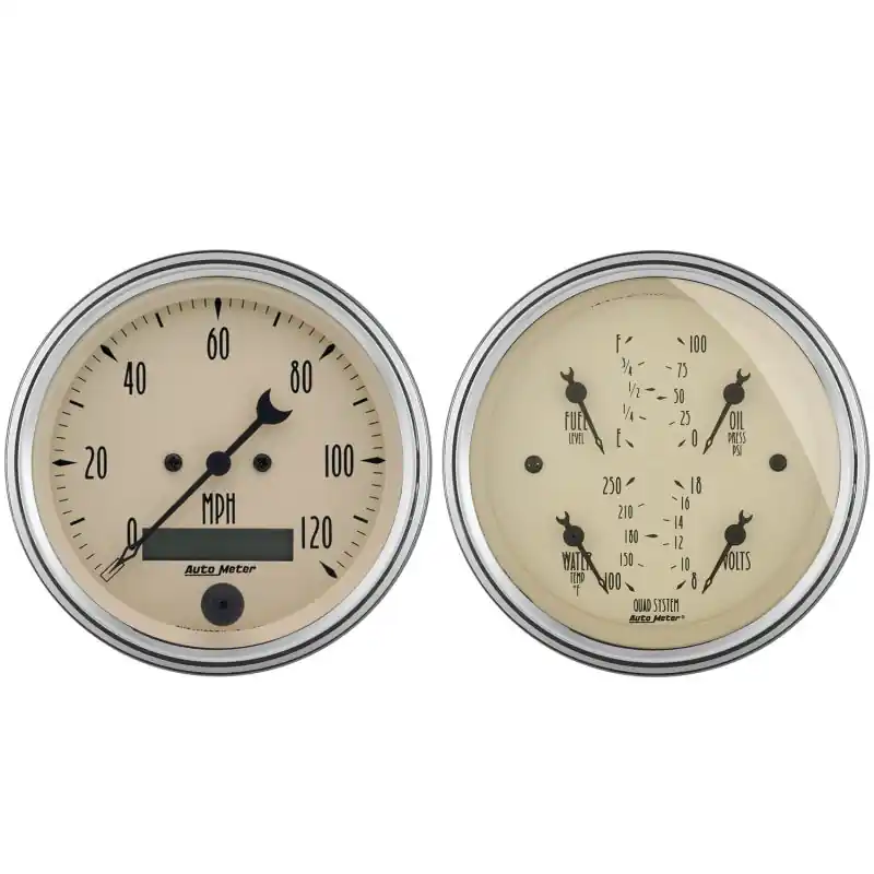AutoMeter Gauge Kit 2 Pc. Quad & Speedometer 3-3/8in. Antique Beige (ATM1800)