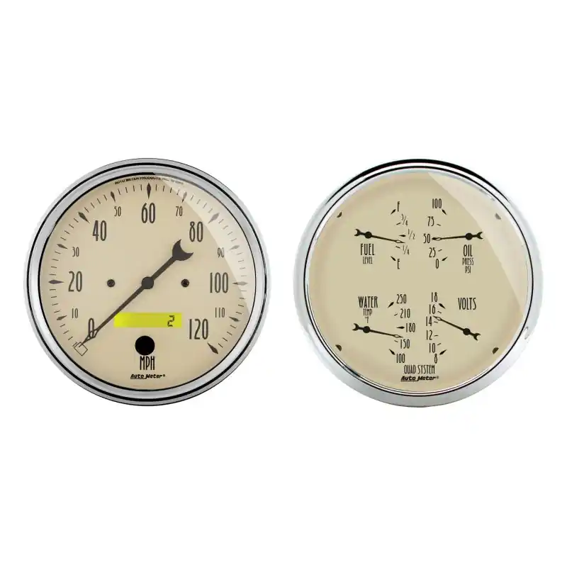 Autometer 5 inch Antique Beige 2 Piece Gauge Kit - Quad & Speedometer (ATM1803)