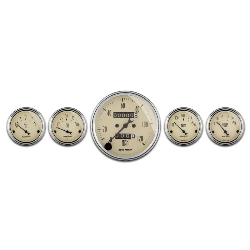 AutoMeter Gauge Kit 5 Pc. 3-1/8in. & 2-1/16in. Mech. Speedometer Antique Beige (ATM1808)