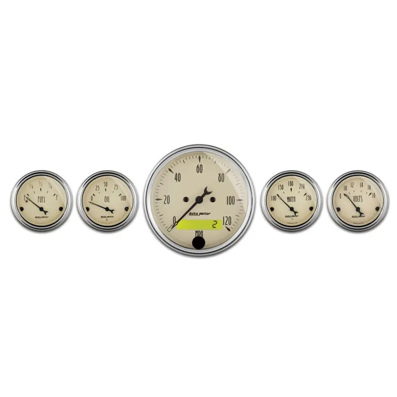 AutoMeter Gauge Kit 5 Pc. 3-1/8in. & 2-1/16in. Elec. Speedometer Antique Beige (ATM1809)