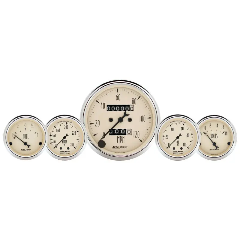 AutoMeter Gauge Kit 5 Pc. 3-1/8in. & 2-1/16in. Mech. Speedo. Wtmp & Oilp Antq Beige (ATM1811)