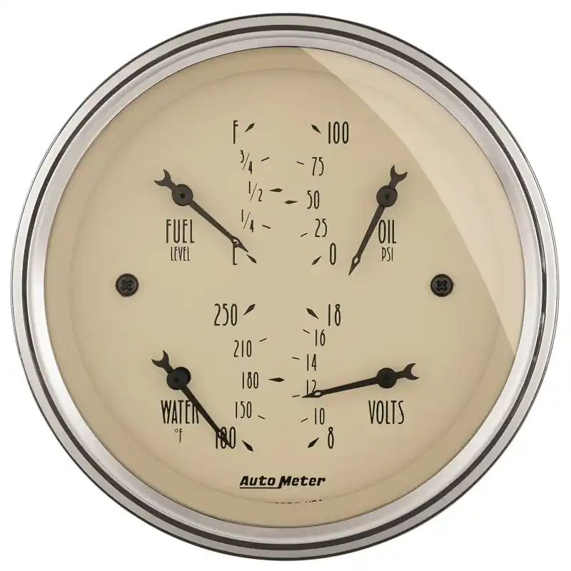 AutoMeter Gauge Quad 3-3/8in. 0 Ohm(e) to 90 Ohm(f)Elec Antique Beige (ATM1814)