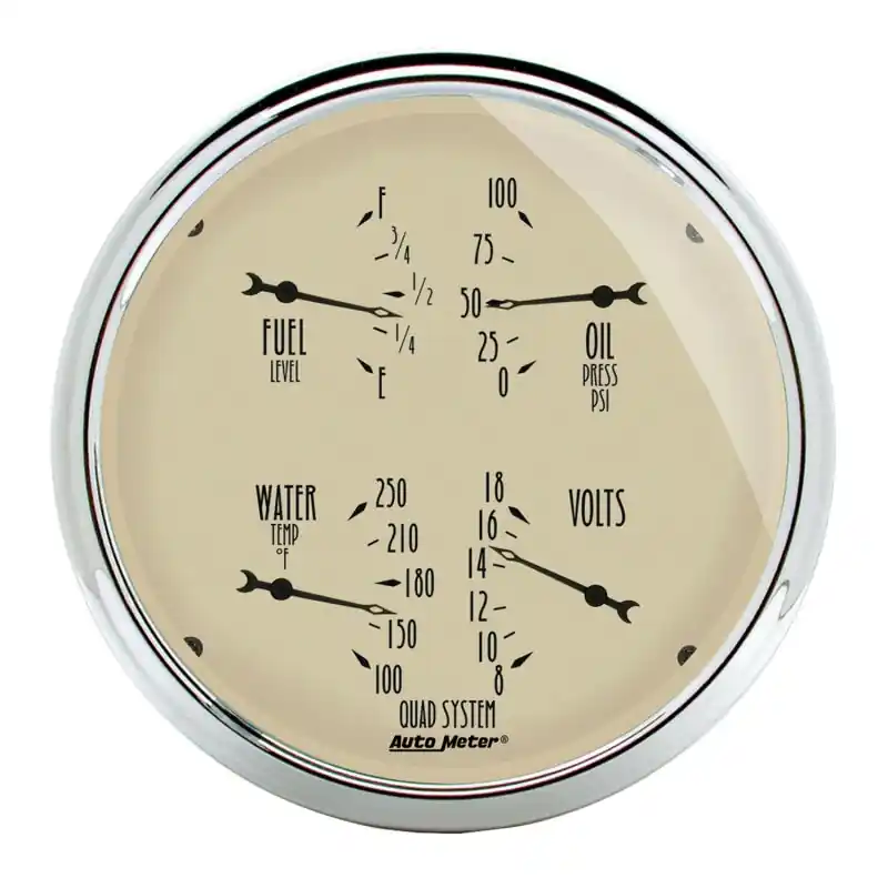 AutoMeter Gauge Quad 5in. 0 Ohm(e) to 90 Ohm(f)Elec Antique Beige (ATM1819)