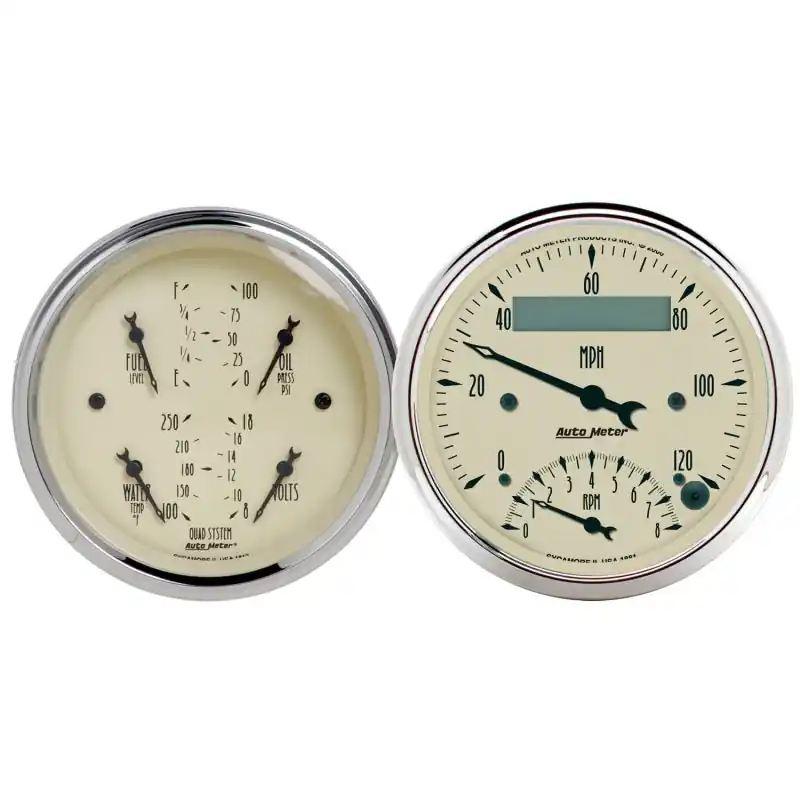 AutoMeter Gauge Kit 2 Pc. Quad & Tach/Speedo 3-3/8in. Antique Beige (ATM1820)