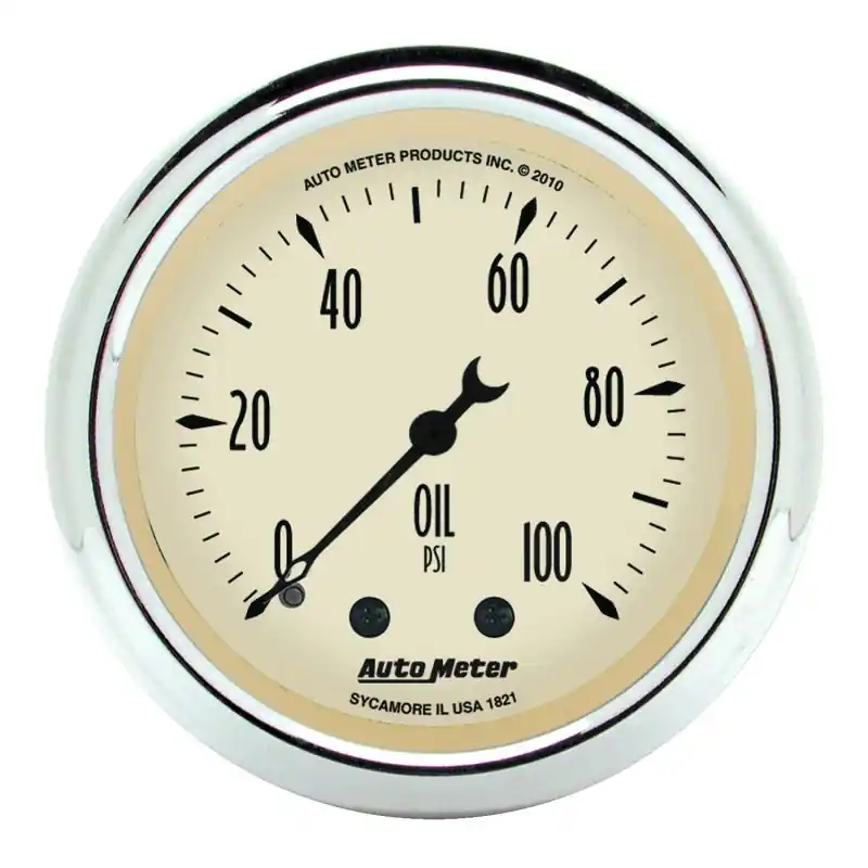 Autometer Antique Beige 52.4mm 0-100 PSI Mechanical Oil Pressure Gauge (ATM1821)