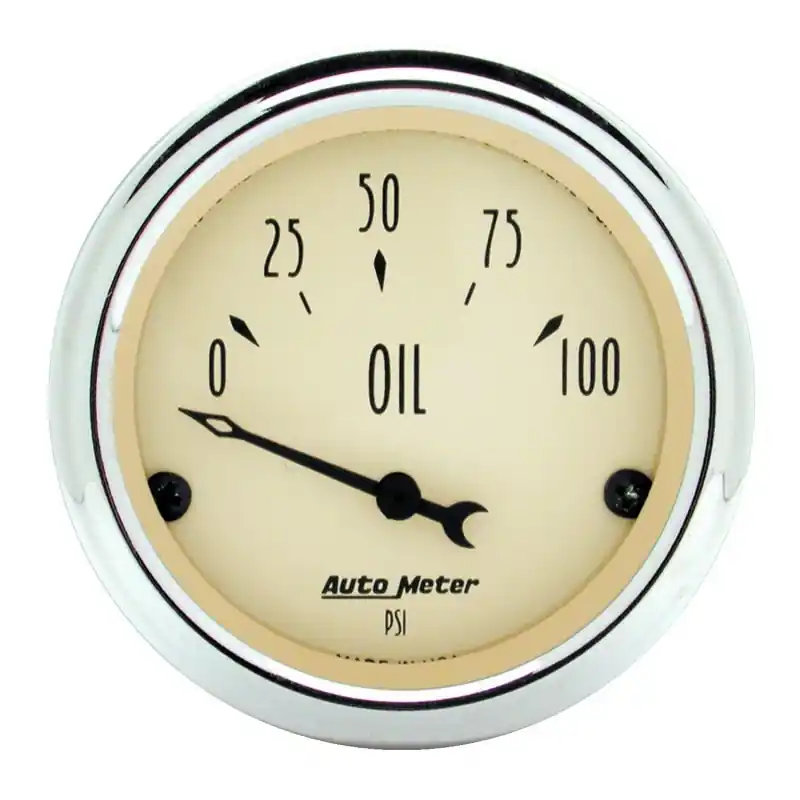 Autometer 2-1/16 inch Electric Oil Pressure 100PSI Antique Beige Gauge (ATM1827)