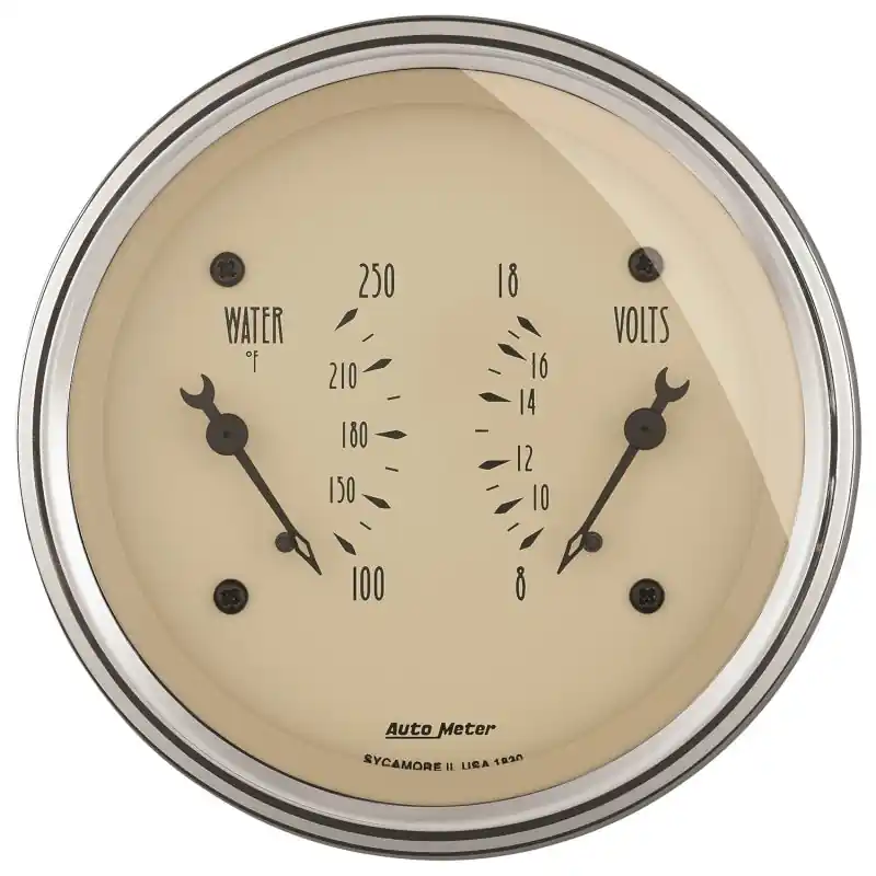 AutoMeter Gauge Dual Wtmp & Volt 3-3/8in. 250 Deg. F & 18V Elec Antq Beige (ATM1830)