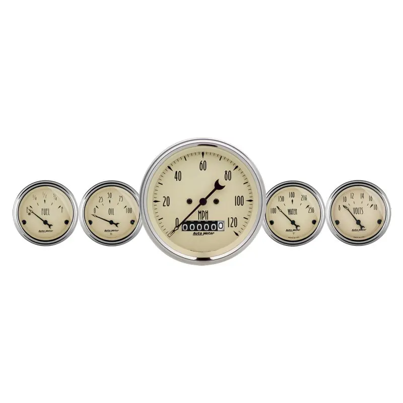 Autometer Antique Beige 5 Piece Kit 3-3/8in & 2-1/16 Elec. Speedometer Gauges (ATM1840)