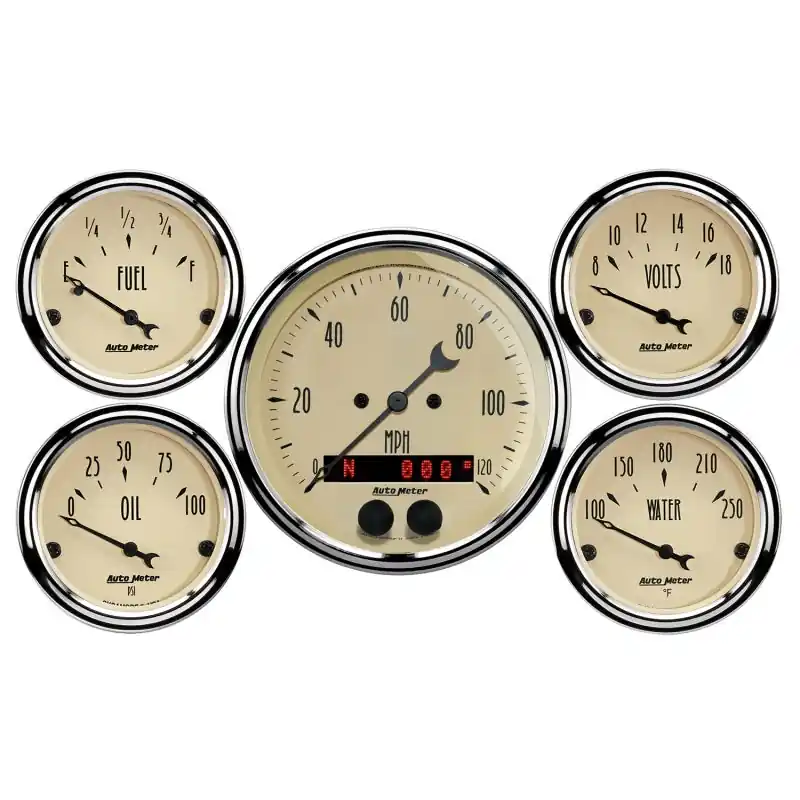 AutoMeter 3-3/8in & 2-1/16in GPS Speedometer Antique Beige Gauge Kit - 5 Pc (ATM1850)