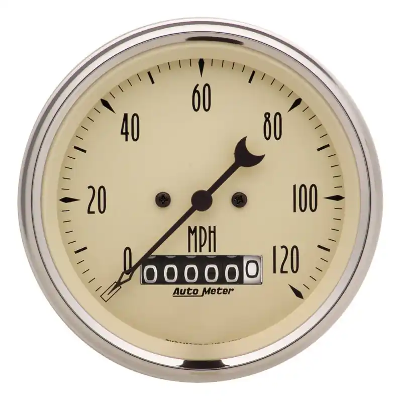 Autometer 3-3/8in 120mph Antique Beige Elec. Programmable Speedometer w/ Wheel Odometer (ATM1879)
