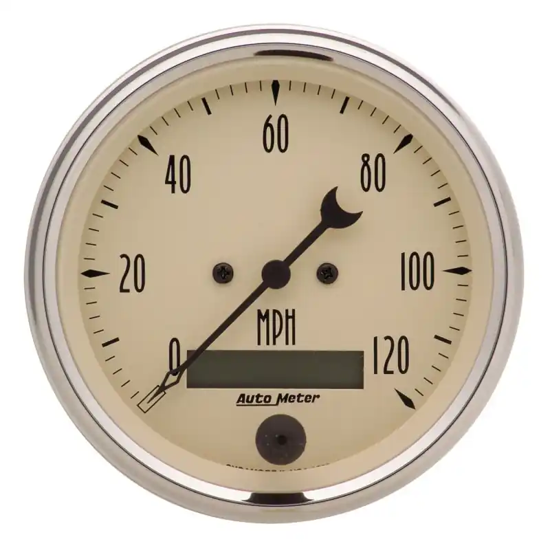 AutoMeter Gauge Speedo. 3-3/8in. 120MPH Elec. Prog. W/ Lcd Odo Antq Beige (ATM1880)