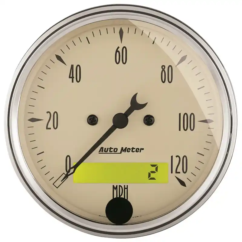 AutoMeter Gauge Speedo. 3-1/8in. 120MPH Elec. Prog. W/ Lcd Odo Antq Beige (ATM1887)