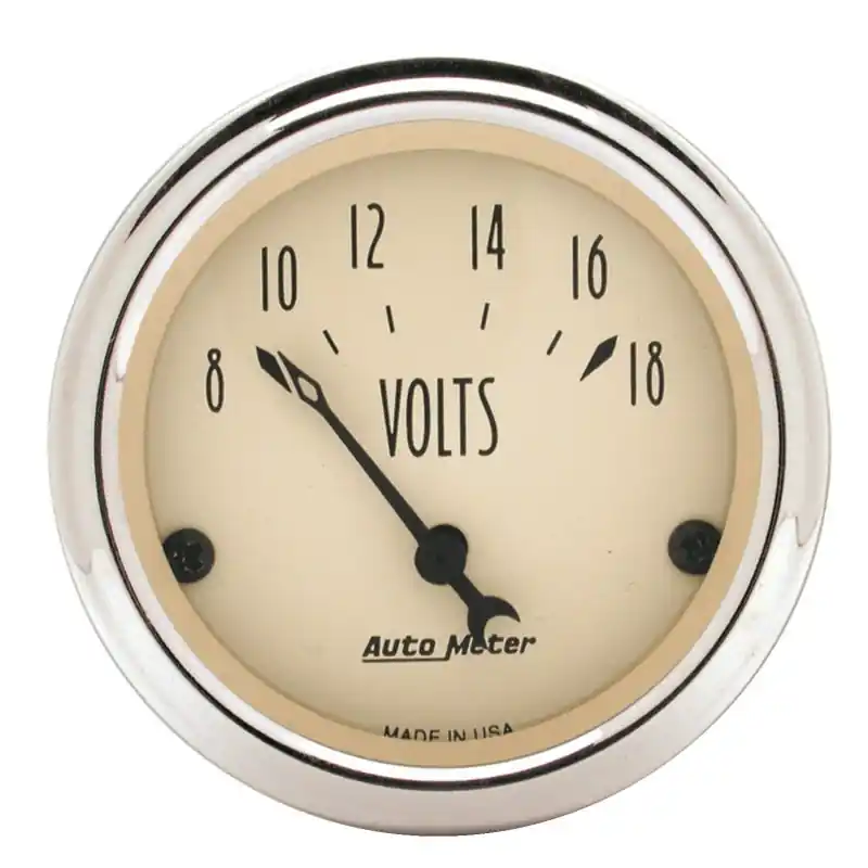 Autometer 2-1/16 inch Electric Voltmeter 18V Antique Beige Gauge (ATM1891)