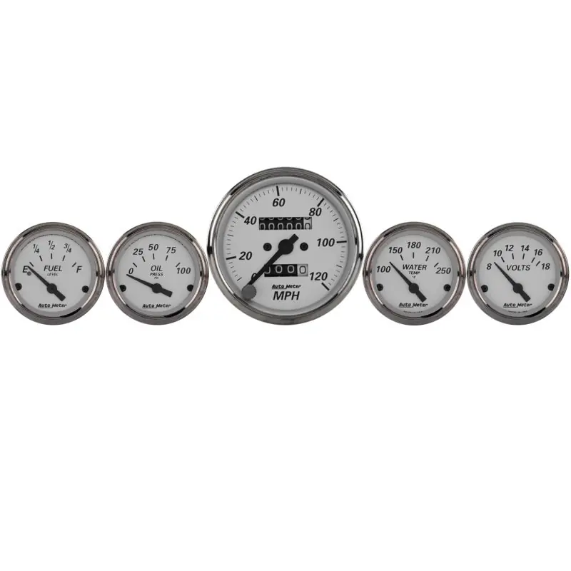 Autometer Silver 5 Pc Kit Box w/ Mech. Speedo / Elec Oil Press / Water Temp / Volt / Fuel Level (ATM1901)