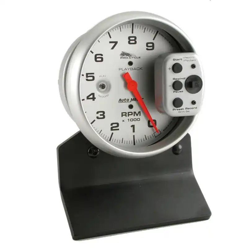 Autometer Pro-Cycle Gauge Tach 5in 9K Rpm Pedestal W/ Rpm Playback Silver Pro-Cycle (ATM19264)