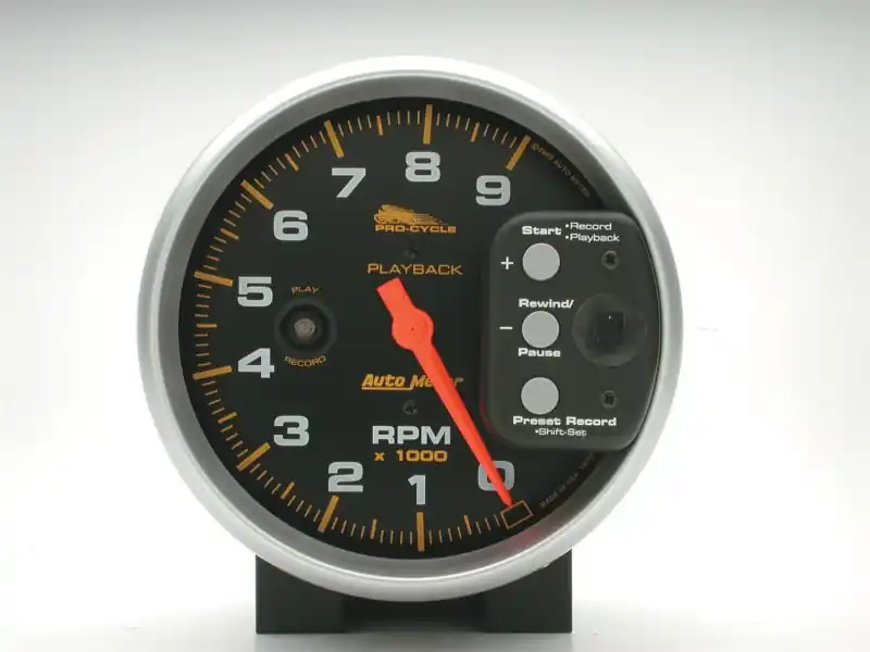 Autometer Pro-Cycle Gauge Tach 5in 9K Rpm Pedestal W/ Rpm Playback Black (ATM19266)