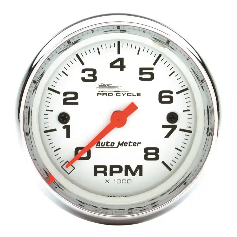 Autometer Pro-Cycle Gauge Tach 2 5/8in 8K Rpm 2&4 Cylinder White (ATM19305)