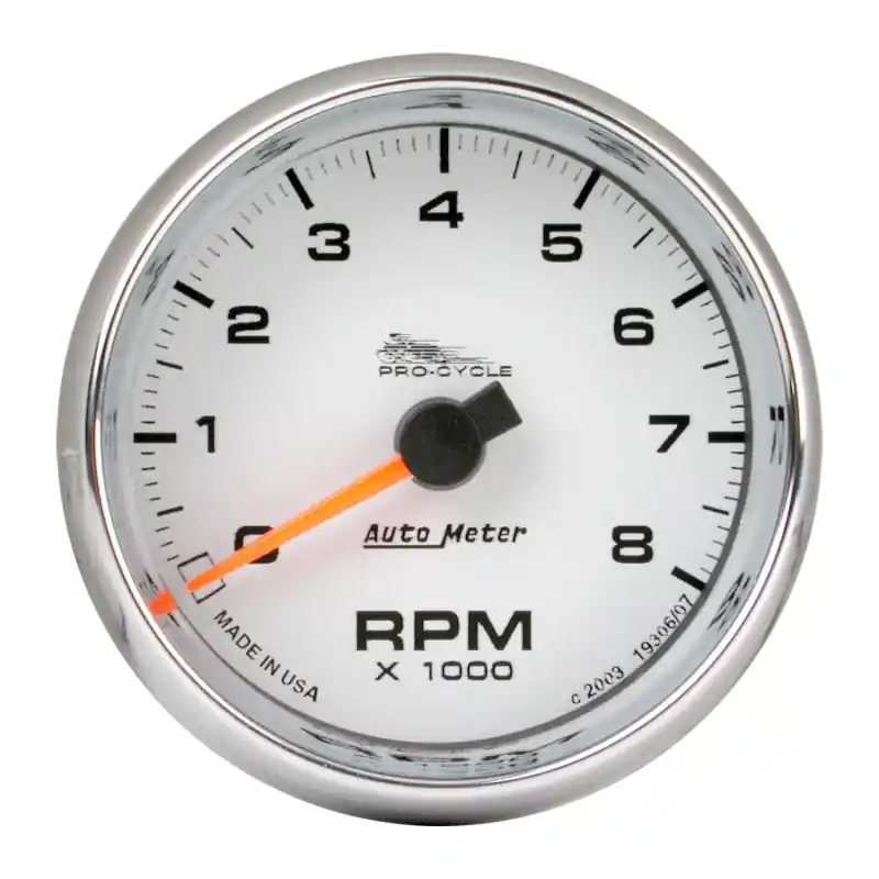 Autometer Pro-Cycle Gauge Tach 2 5/8in 8K Rpm 2&4 Cylinder White (ATM19307)