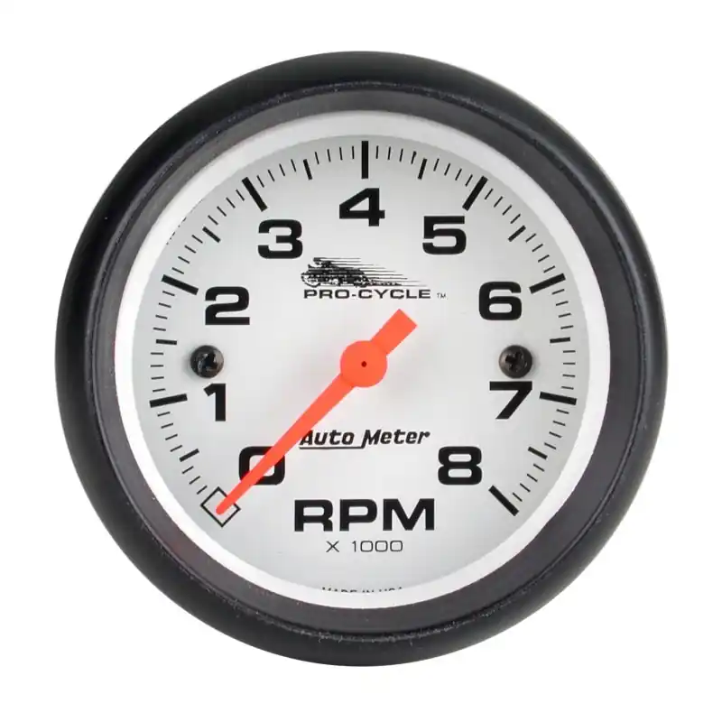 Autometer Pro-Cycle Gauge Tach 2 5/8in 8K Rpm 2&4 Cylinder White (ATM19325)