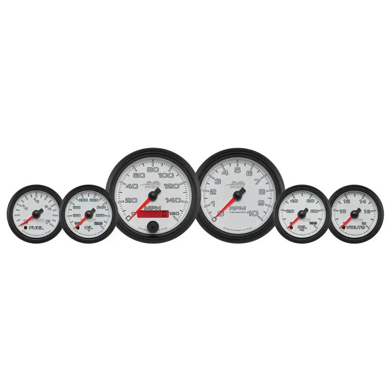 Autometer Pro-Cycle Gauge Kit 6 Pc. Kit 3 3/8in & 2 1/16in Bagger White (ATM19501)