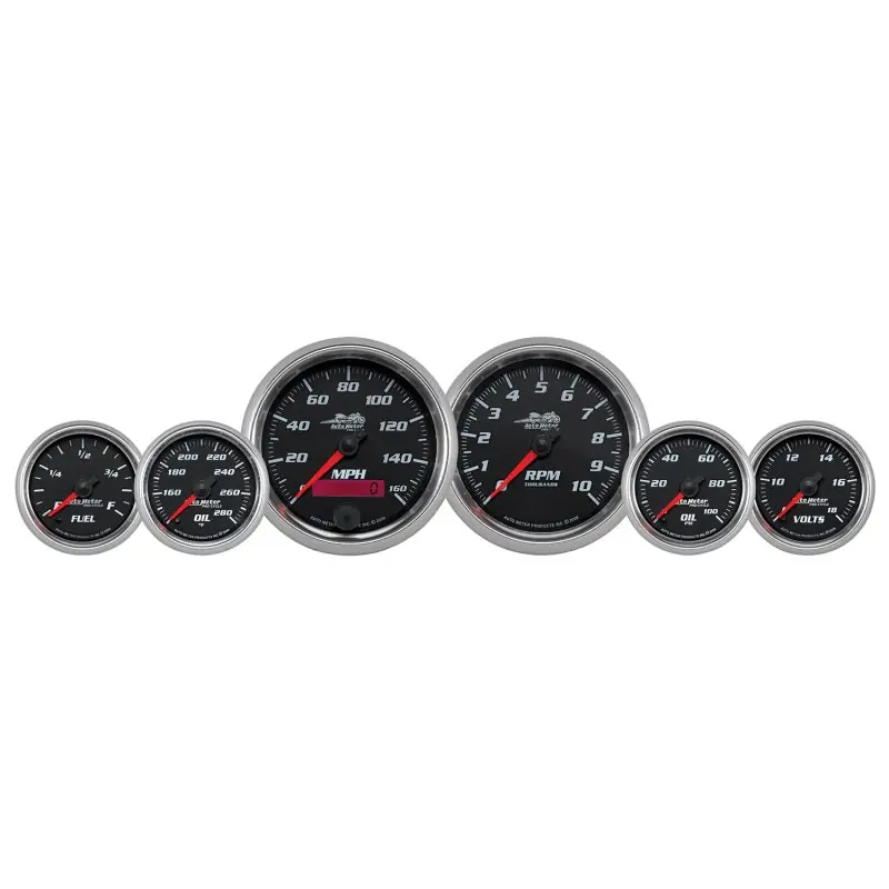 Autometer Pro-Cycle Gauge Kit 6 Pc. Kit 3 3/8in & 2 1/16in Bagger Black (ATM19601)