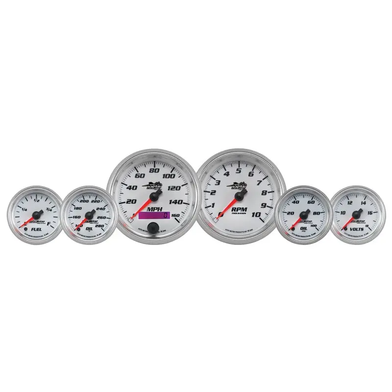 Autometer Pro-Cycle Gauge Kit 6 Pc. Kit 3 3/8in & 2 1/16in Bagger White (ATM19701)