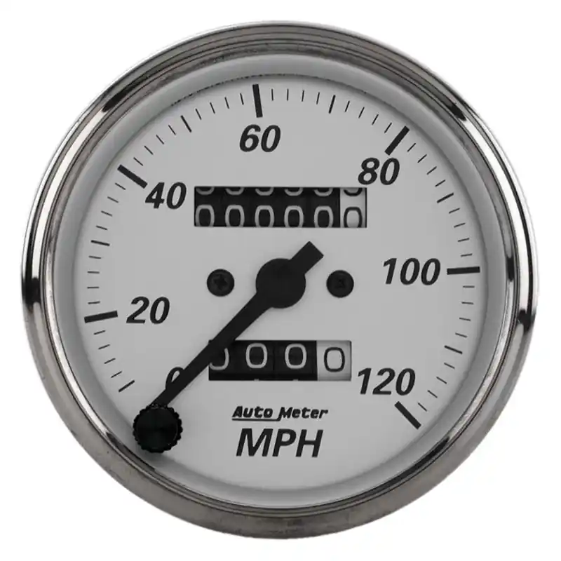 Autometer 3-1/8in Silver Bezel/White Face 120mph Mechanical In-Dash Tacho/Speedometer w/ Trip Gauge (ATM1993)