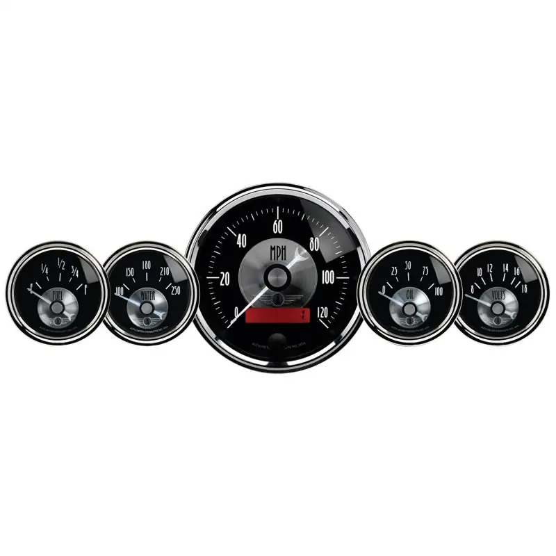 AutoMeter Gauge Kit 5 Pc 3-3/8in. & 2-1/16in. Elec Speedo W/Lcd Odo Prestige Blk. Diamond (ATM2001)