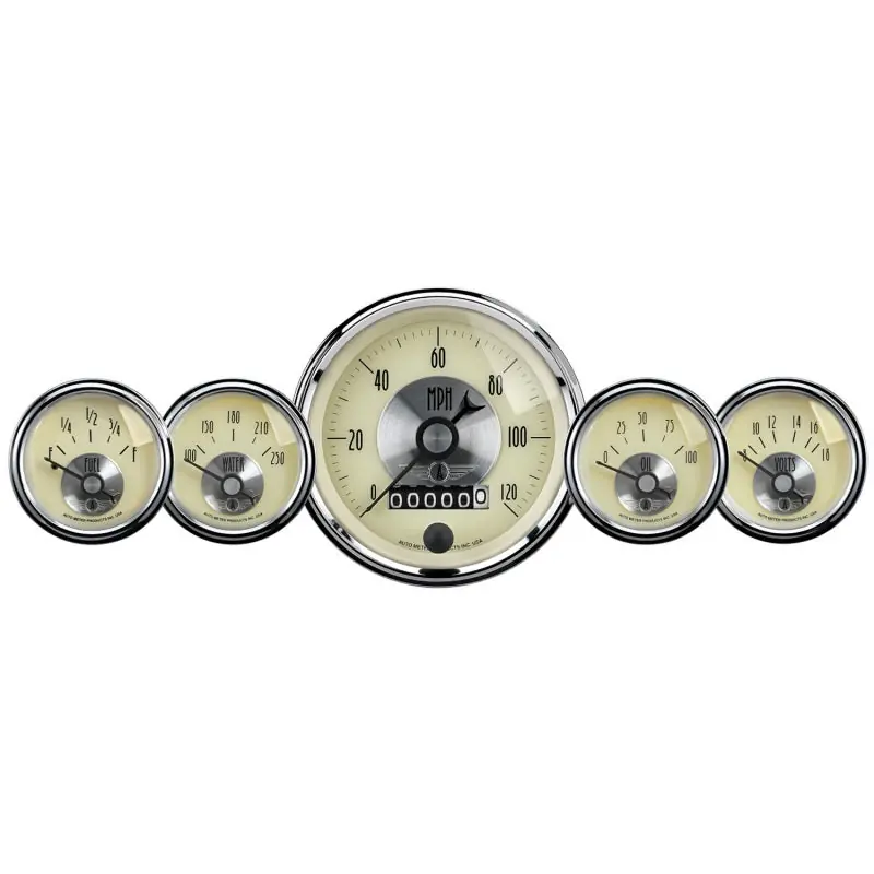 AutoMeter Gauge Kit 5 Pc 3-3/8in. & 2-1/16in. Elec Speedo W/Wheel Odo Prestige Antq. Ivory (ATM2002)