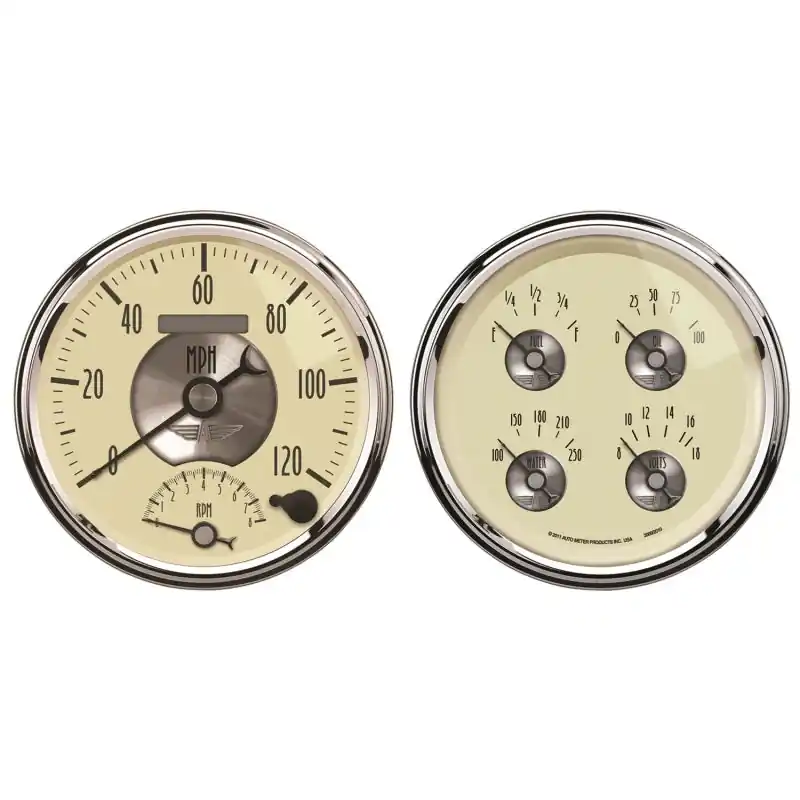 AutoMeter Gauge Kit 2 Pc. Quad & Tach/Speedo 5in. Prestige Antq. Ivory (ATM2004)