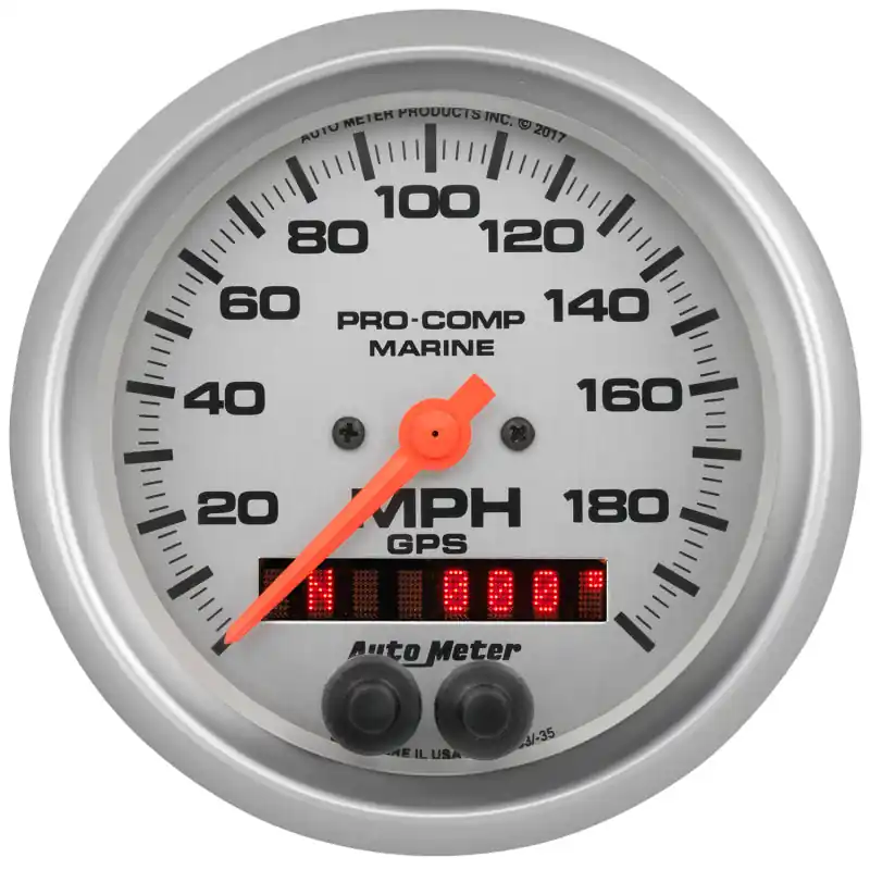 Autometer Gauge GPS Speedometer 3-3/8in 200 MPH Marine Silver Gauge (ATM200639-33)