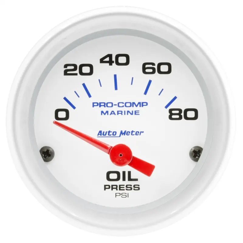 Autometer Marine White 2-1/16in 80PSI Electric Oil Pressure Gauge (ATM200744)