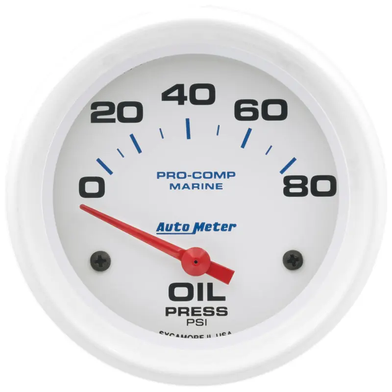 Autometer Marine White 2-5/8in 80PSI Electric Oil Pressure Gauge (ATM200747)