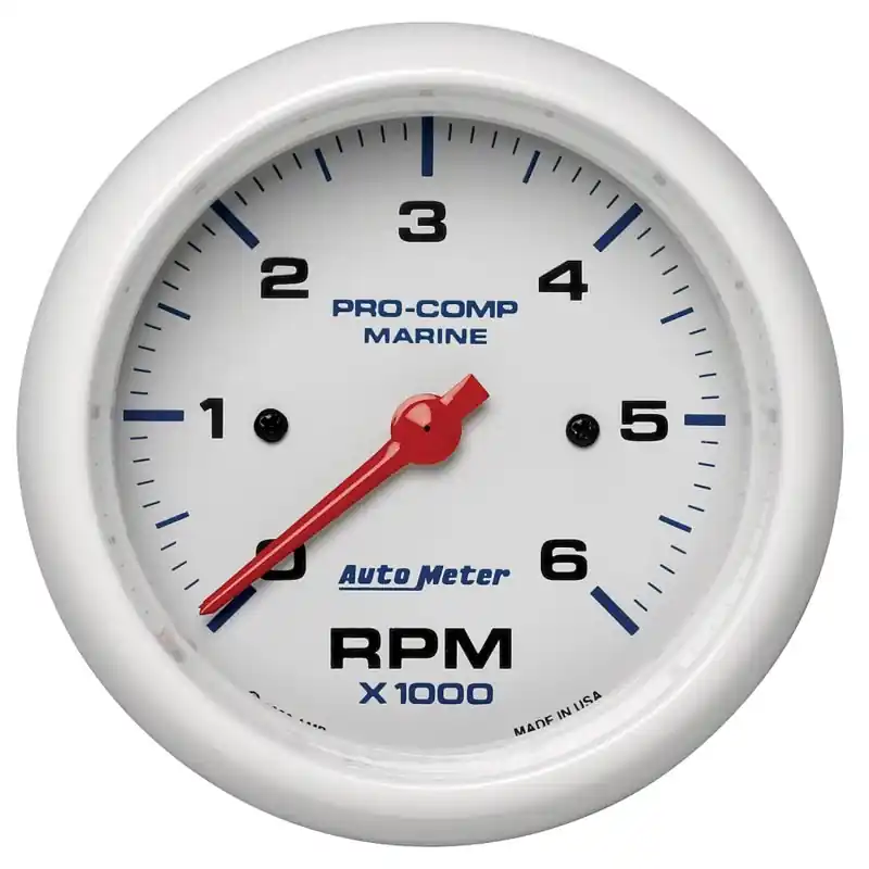 Autometer Marine White Ultra-Lite Gauge 3-3/8in Tachometer 6K RPM (ATM200752)