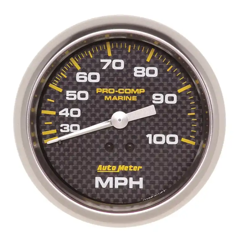 Autometer Marine Carbon Fiber 3-3/8in 100 MPH Mechanical Speedometer Gauge (ATM200754-40)